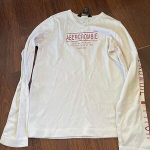 Abercrombie & Fitch White Long-Sleeve Logo Tee with Pink Accents